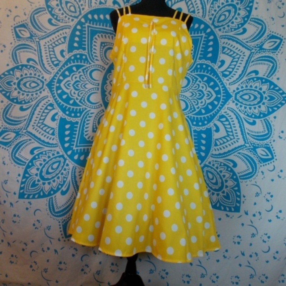 Pinup Yellow Polka Dot Retro 50s Pin Up Dress - Picture 5 of 5